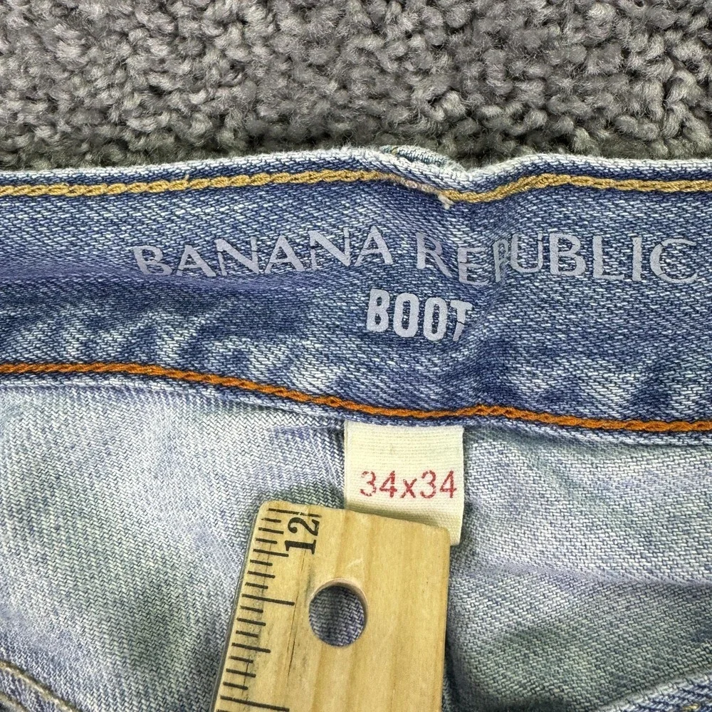 Banana Republic Boot Jeans Mens 34x34 Blue Bootcut Denim Light Wash Distressed